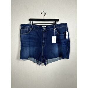 Good American Dark Wash Raw Hem Denim Cut Off Short Size 24 Womens Plus Size NWT